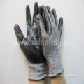 13 Gauge Gray Hppe Nylon Spandex Knitted Shell Smooth Face Nitrile Palmed Coated Cut Resistance 3 Working Gloves